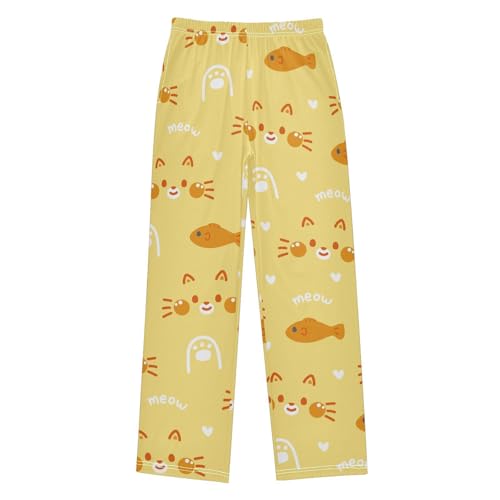 Boys' Pants Cute Cat Fish Cartoon Paw Long Bottoms Jogger Pants Elastic Waist Trousers with Pockets S-XL