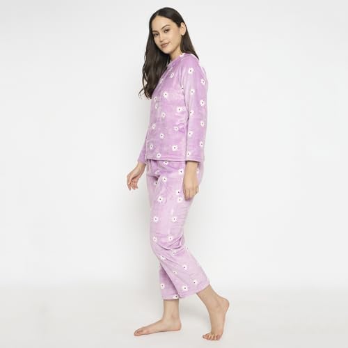 Image of CAMEY Women's Printed Full Sleeve Round Neck /V-Neck Top and Pajama Pants with Pockets