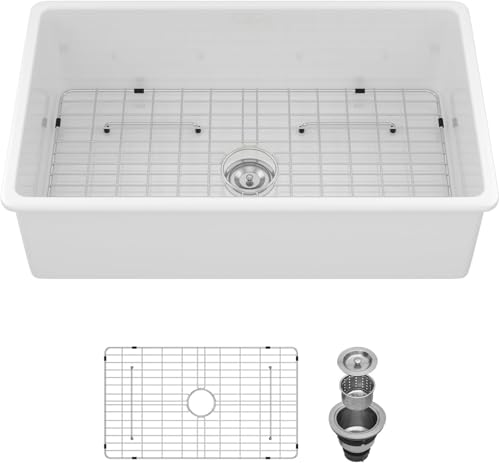Lordear 30 Inch White Undermount Kitchen Sink Fireclay