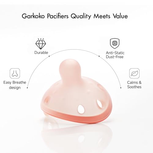 Image of Garkoko Baby Pacifiers 0-6 Month, Breast Like Shape Soft Silicone Newborn Pacifiers 0-3 Months with Large Air Holes, BPA-Free, 5pcs
