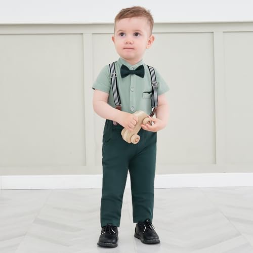 Baby Boy Clothes Suits 3-24M Infant Gentleman Outfits, Short Sleeve Shirt+Bowtie+Beret+Suspender Pants Clothing Set3