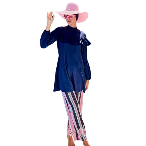 Islamic Full-Length Modest Swimsuit for Muslim Women | 4 PCS Burkini Set Top Pants Cap Bustier | Long Sleeve Rash Guard