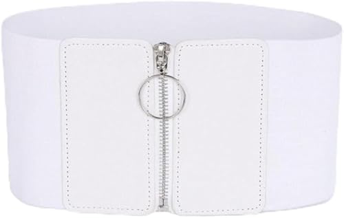 LET'S SHOPPING Women's Elastic Waist Belt for Women Dresses Round Locket Design Stretchy Corset Chain Closer Belt (White, 26 to 36 inches)
