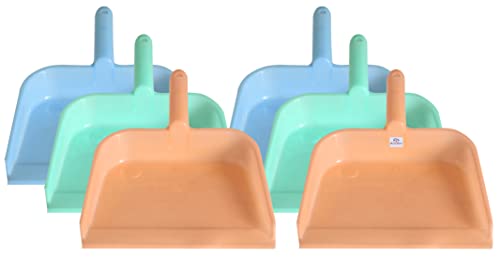 Image of Heart Home Plastic Lightweight 10 inch Dustpan With Comfort Grip Handle for Easy Sweep Broom, Pack of 6 (Blue & Green & Light Pink)