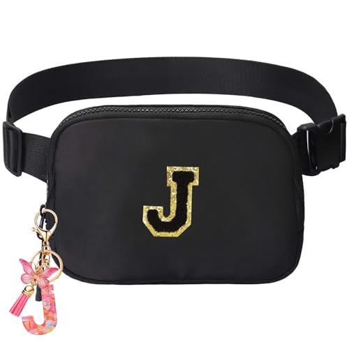 Image of Belt Bag for Girls Gifts - Birthday Gifts for Teenager, Personalized Gifts for Mom Freind Sister Teacher, Graduation GiftsInitial Crossbody Bag Belt Bag for Women Black J