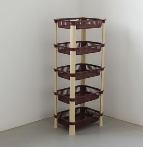 Image of U-Max Multi Tire Kitchen Storage Rack, Plastic Utility Shelf Organiser, Space Saving Storage Solution, Revolving Vegetable Rack (Brown-Regular, 5)