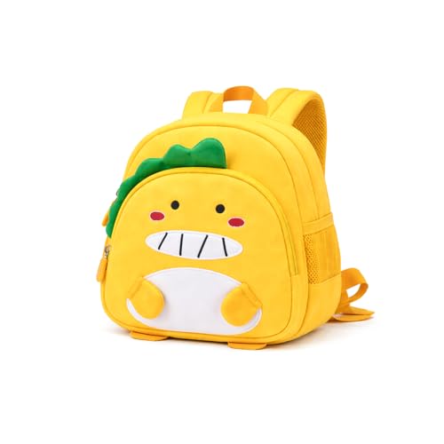 Image of WISHKEY Waterproof Small Size Bag,Picnic & Fancy Kindergarten Bags for Toddler Boys & Girls, Lightweight Cartoon 3D Baby Dino Nursery Dinosaur Backpack for Kids 2 To 5 Years (Pack Of 1,Yellow)