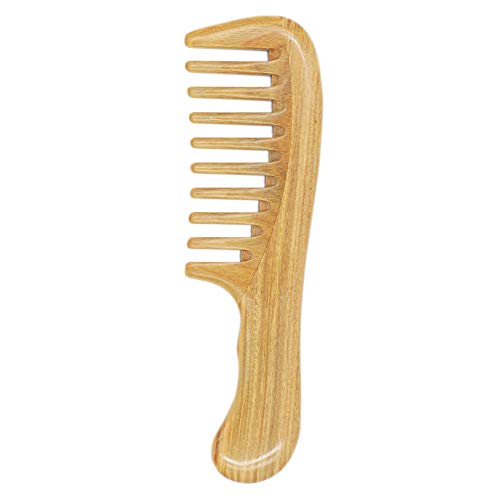 Rotumaty Natural Green Sandalwood Hair Comb Wooden Comb (Extra Wide Tooth) for Curly Hair Detangling - No Static, Prevent Tangle, Handmade