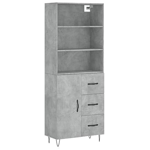 vidaXL Highboard, Sideboard mit viel Stauraum, Kommode Mehrzweckschrank mit Metallfüßen, Schrank Beistellschrank für Wohnzimmer, Betongrau Holzwerkstoff