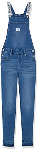 Calvin Klein Girls' Skinny Fit Stretch Denim Overalls, Delft Wash, 14