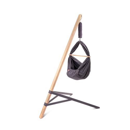 elvent® Lullaby Federwiege Set mit Matratze, Baumwolle, Made in Germany (Baby Hängewiege mit Ständer, Basaltgrau)
