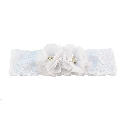 Baby Girls Lace Headband with Double Chiffon Flowers Pearl Hairband Headwrap JA68 (White)2