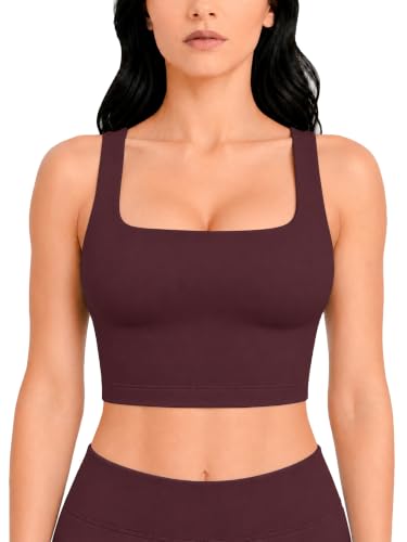 Image of Sunzel Square Neck Longline Sports Bra, Built-in Bra Crop Tank Top