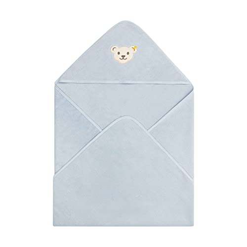 Steiff Badetuch mit Kapuze blau Celestial Blue, flauschig-weicher Frottee trocknet und verwöhnt zarte Haut, strapazierfähige Einfassungen, mit Kapuze für extra Wärme