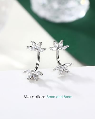 COCHARM Lotus Rook Piercing Jewelry, 16G 6MM Rook Earrings, Stainless Steel Eyebrow Piercing Jewelry,Clear CZ Lobe Earrings