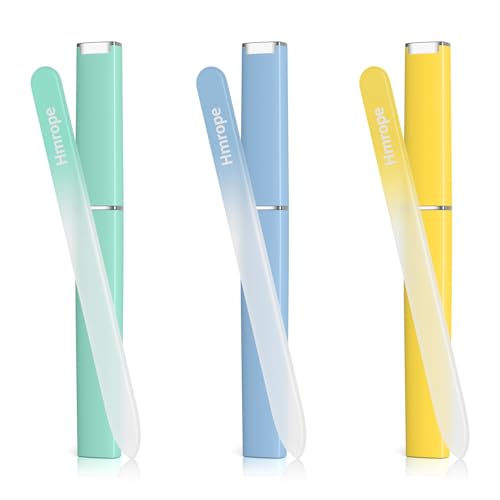 Hmrope 3 Pack Crystal Glass Nail File with Case Professional Nano Glass Nail Files for Natural Nails Etched Nail Filer Double-Sided Fingernail Files Ideal Manicure Salon Nail Care for Women Men