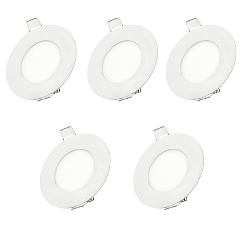Jandei - Downlight LED Panel Extraplano Redondo, Empotrar, Iluminación 3W, Perfecto Para Salones, Cocinas, Oficinas, Casas, Pasillo. Ahorro de energía. (5, Blanco Neutro 4200k)