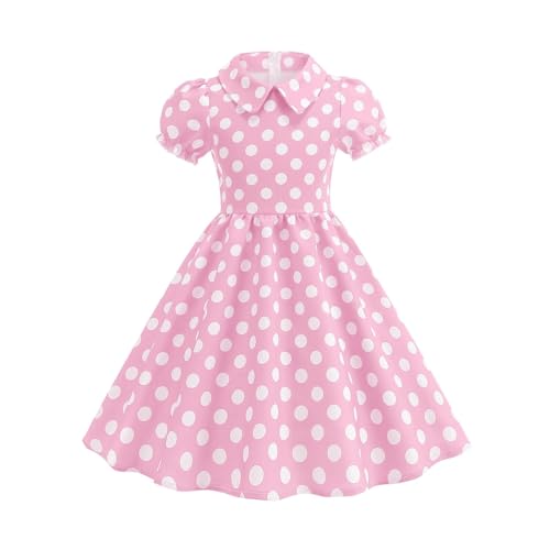 Polka Dot Dress for Girls Vintage-Inspired Short Sleeve Party Dress with Collar