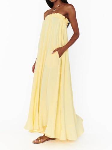 Image of Women Floral Print Maxi Tube Dress Strapless Flowy Long Bandeau Dress Y2K Open Back Sundress Summer Beachwear