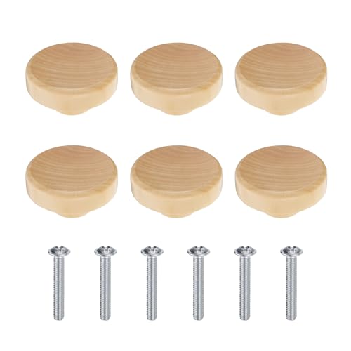 QUARKZMAN Lot de 6 boutons ronds plats en bois de 1,5 (38 mm) avec vis pour commode, armoire, couleur bois