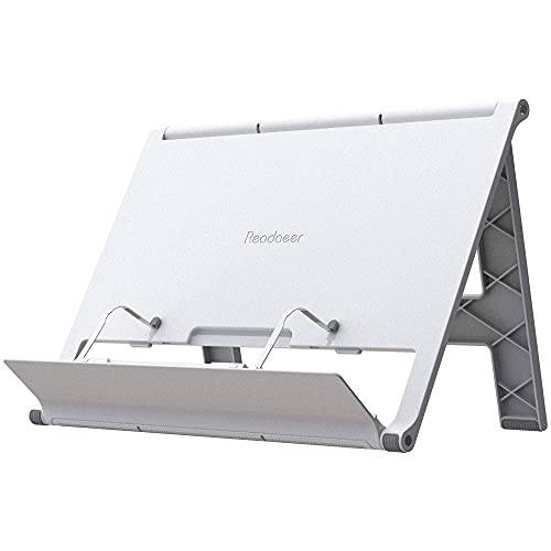 Readaeer Portable Book Stand Free Angle Adjustable Book Holder For Thick Textbook Collapsible Lightweight Book Rest (White) #TOP6