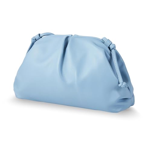 Huralona Dressy Pleated Vegan Leather Clutch Purse Super Soft Cloud Dumpling Clutch Bag for Women PU Evening Purse Handbag (Light Blue S)