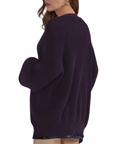 Image of QUALFORT Women's Oversized 100% Cotton Cardigan Sweater | Long Sleeve V Neck Button Down Open Front Knit Outerwear