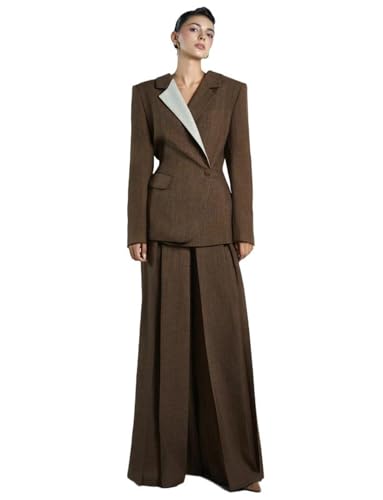 Veste et Pantalon à Revers Cranté Costume Formel Deux Pièces Femme Tailleur