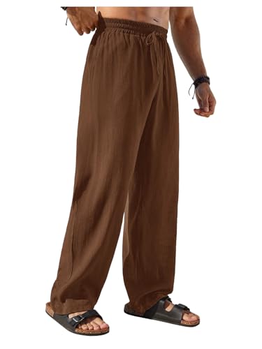 SHENHE Men's Casual Loose Fit Pants Drawstring Elastic Waist Lightweight Beach Vacation Pants