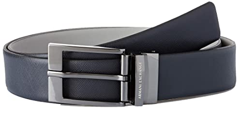 Armani Exchange Herren Leather Belt with Plaque Gürtel,per pack Blau...