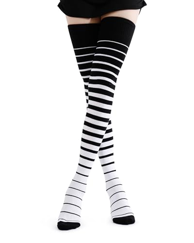 Image of Kayhoma Extra Long Gradient Zebra Stripe Thigh High Socks Over the Knee High Socks,2 Pairs