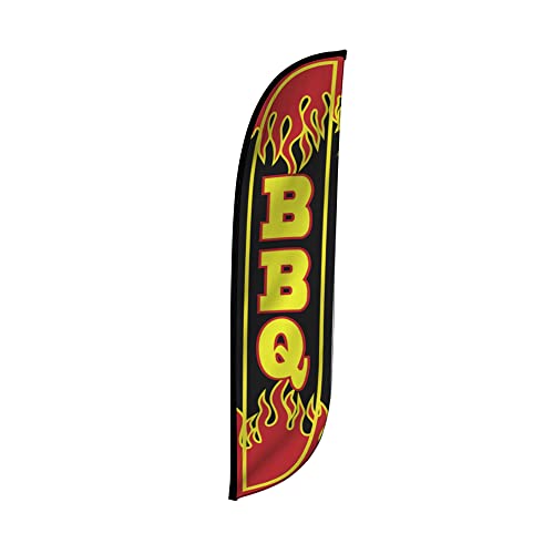 LookOurWay Feather Flag Banner - 12 Feet Tall Advertising Flags for Outdoor Business and Events Promotion - Swooper Flag Only - Food & Restaurant Flags - BBQ (10M1200051)