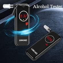 LAMJAD Breathalyzers Breath Tester, Portable Alcohol BAC Professional Personal Alcohols Fast And Accurate Results of Blood Content Tester, Digital LCD Tester With 12 Nozzles Display and 1cloth bag