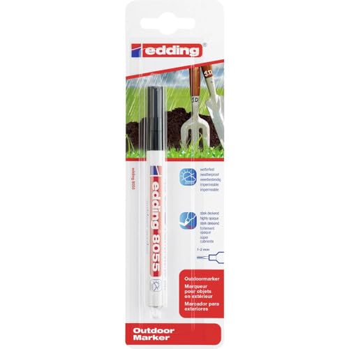 edding 8055 Outdoormarker - schwarz - 1 Lackstift - Rundspitze 1-2 mm - stark deckend wasserfest - Lackmarker für den Außenbereich - permanentes Beschriften z.B. von Mülltonnen Kinderspielzeug