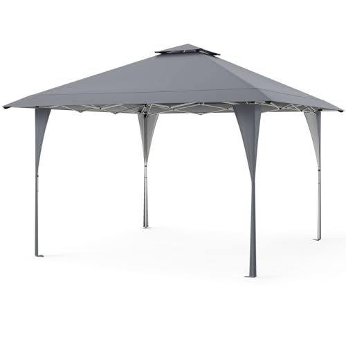 COSTWAY Tonnelle de Jardin Pop-up Toit Aéré 395X395CM, Tente Réception Instantané avec 8 Trous de Drainage 4 Cordes 8 Piquets Sac de Transport, pour Fête Camping BBQ (Gris)