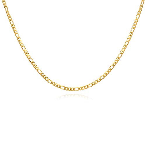 Molten Jewel 14k Gold Plated Figaro Chain Choker Necklace | Titanium Stainless Steel Gold Chain | Adjustable Cuban Link Chain for Men and Women