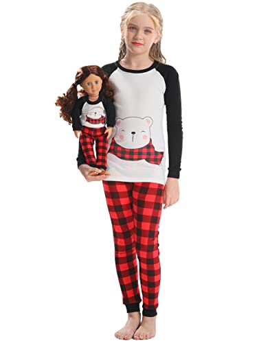 Image of Babyroom Girls Matching Doll&Toddler 4 Piece Cotton Pajamas Toddler Christmas Sleepwear