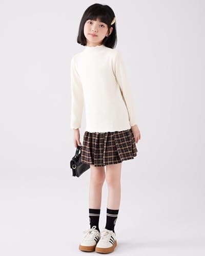 Image of ACESTAR Girls Solid Lettuce Trim Mock Neck Shirt Long Sleeve Slim Fit Ribbed Knit Tee Ruffle Tops Soft Base Layer