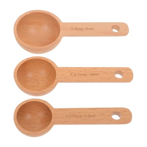 Gatuida Cucharas Medidoras de Madera de Haya 3 Piezas (7,5ml, 10ml, 15ml) para Café, Té y Especias, Juego de Cucharas Dosificadoras para Cocina y Horneado, Utensilios de Medición Precisos