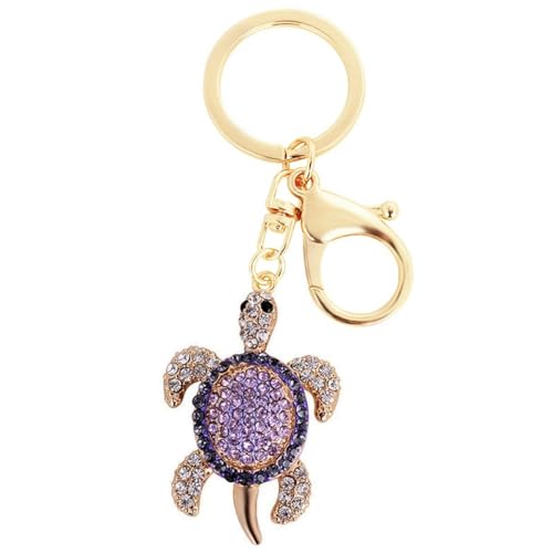 Axmerdal Cute Lovely Mini Turtle Tortoise Shape Crystal Rhinestone Keychain Key Chain Sparkling Key Ring Charm Purse Pendant Handbag Bag Decoration Holiday Gift (purple II)