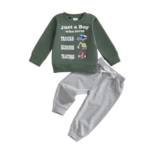 WZTYYDS Toddler Baby Boy Clothes Set Truck Letter Print Crew Neck Long Sleeve Sweatshirt Elastic Pants 2Pcs Fall Outfits