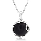 925 Sterling Silver Natural Onyx Necklace - 14mm Black Onyx Round Opaque Gemstone Pendant, December