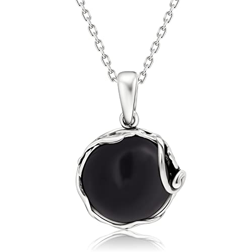 925 Sterling Silver Natural Onyx Necklace - 14Mm Black Onyx Round Opaque Gemstone Pendant, December Leo Birthstone Birthday Present - Unique Handmade Jewelry Vintage Style Gift For Women #TOP22
