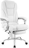 CLP Sedia da ufficio ergonomica Pacific con inserti in vera pelle e funzione massaggio, sedia girevole regolabile in altezza, portata 150 kg, Colore:bianco
