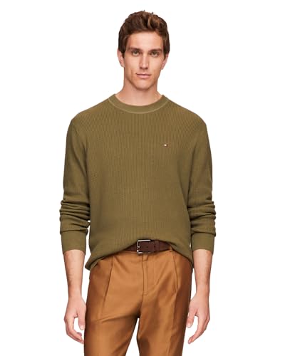 Image of Tommy Hilfiger Men's Waffle Knit Crewneck Sweater Lightweight Pullover, Also Available in Big & Tall