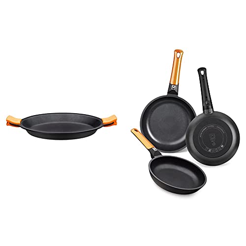 BRA Paellera, Negro, 36 cm + Efficient Orange Set de 3 sartenes, aluminio fundido con...