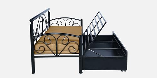 Image of 3 Seater Metal Sofa Cum Bed with Hydraulic Storage | Sofa Set for Living Room, Bedroom, Guest Room| Queen Size Convertible Sofa Bed | Comfortable Seating Sofa Camel & Black
