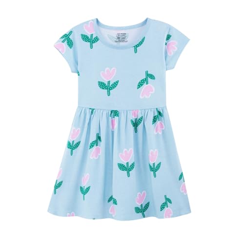 Image of Nap Chief Girls Printed Round Neck Fit & Flare Dress | Cotton Knee Length Half Sleeve Girls Summer Dress for Casual Wear