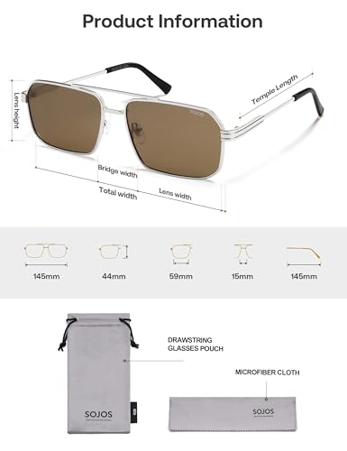 Image of SOJOS Retro Polarized Square Sunglasses for Women Men Vintage Large Double Bridge UV Protection Metal Sun Glasses SJ1246
