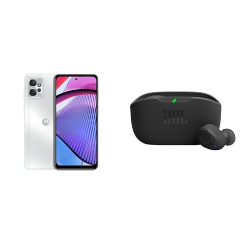 Image of Motorola Moto G Power 5G | 2023 | Unlocked | Made for US 6 /256GB | 50 MP Camera | Bright White, 163.06 x 74.8 x 8.45mm & JBL Vibe Buds True Wireless Headphones - Black, Small